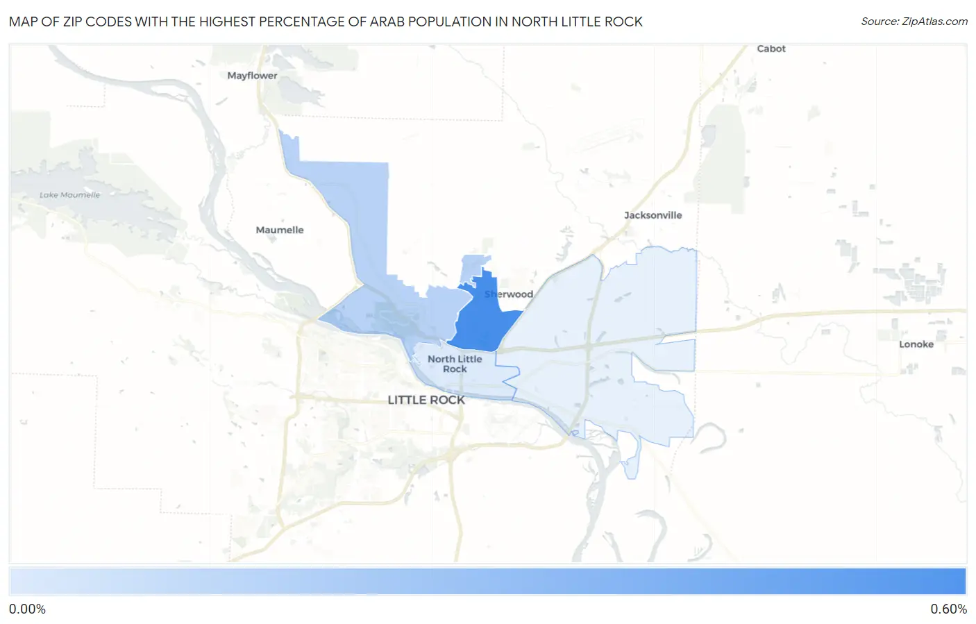 Zip Codes with the Highest Percentage of Arab Population in North Little Rock Map