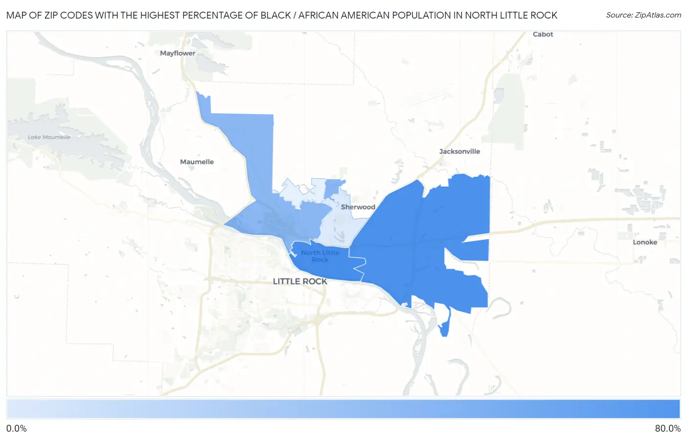 Zip Codes with the Highest Percentage of Black / African American Population in North Little Rock Map