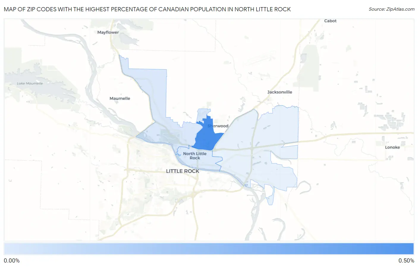 Zip Codes with the Highest Percentage of Canadian Population in North Little Rock Map