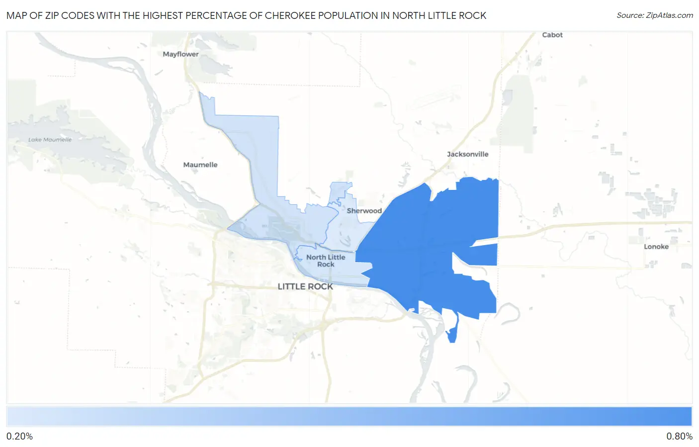 Zip Codes with the Highest Percentage of Cherokee Population in North Little Rock Map