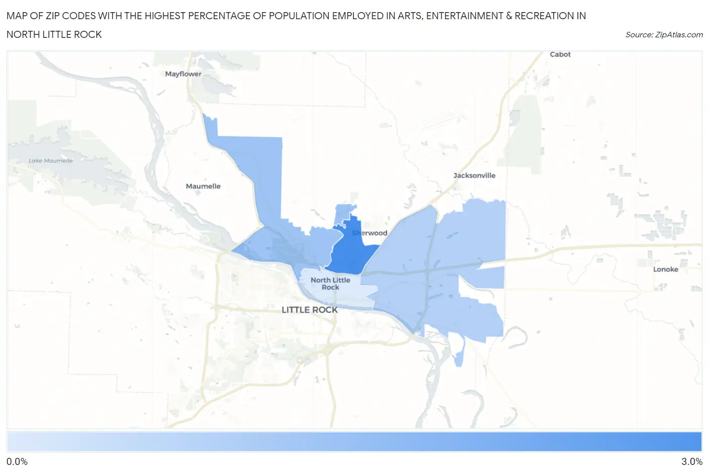 Zip Codes with the Highest Percentage of Population Employed in Arts, Entertainment & Recreation in North Little Rock Map