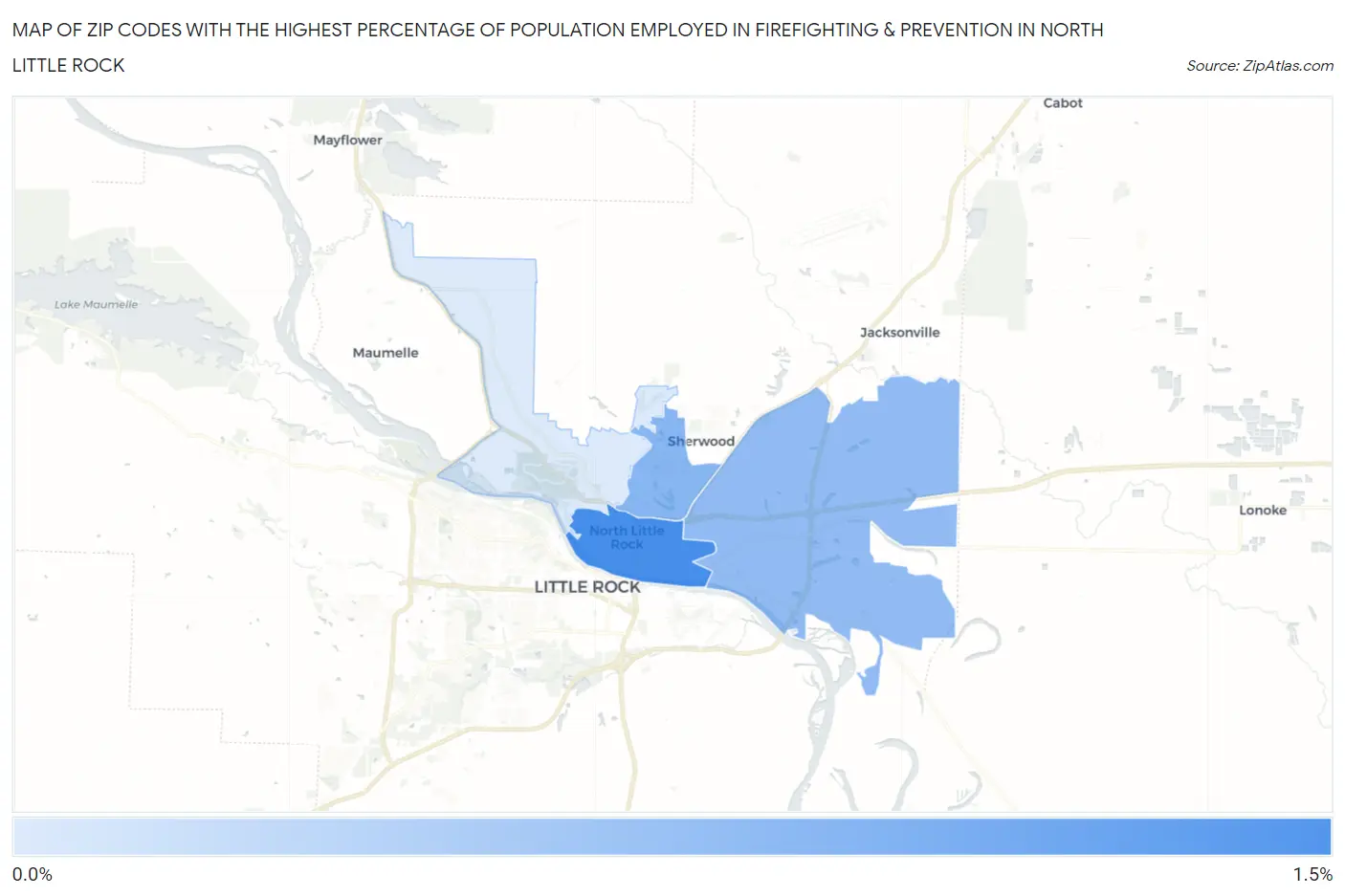 Zip Codes with the Highest Percentage of Population Employed in Firefighting & Prevention in North Little Rock Map