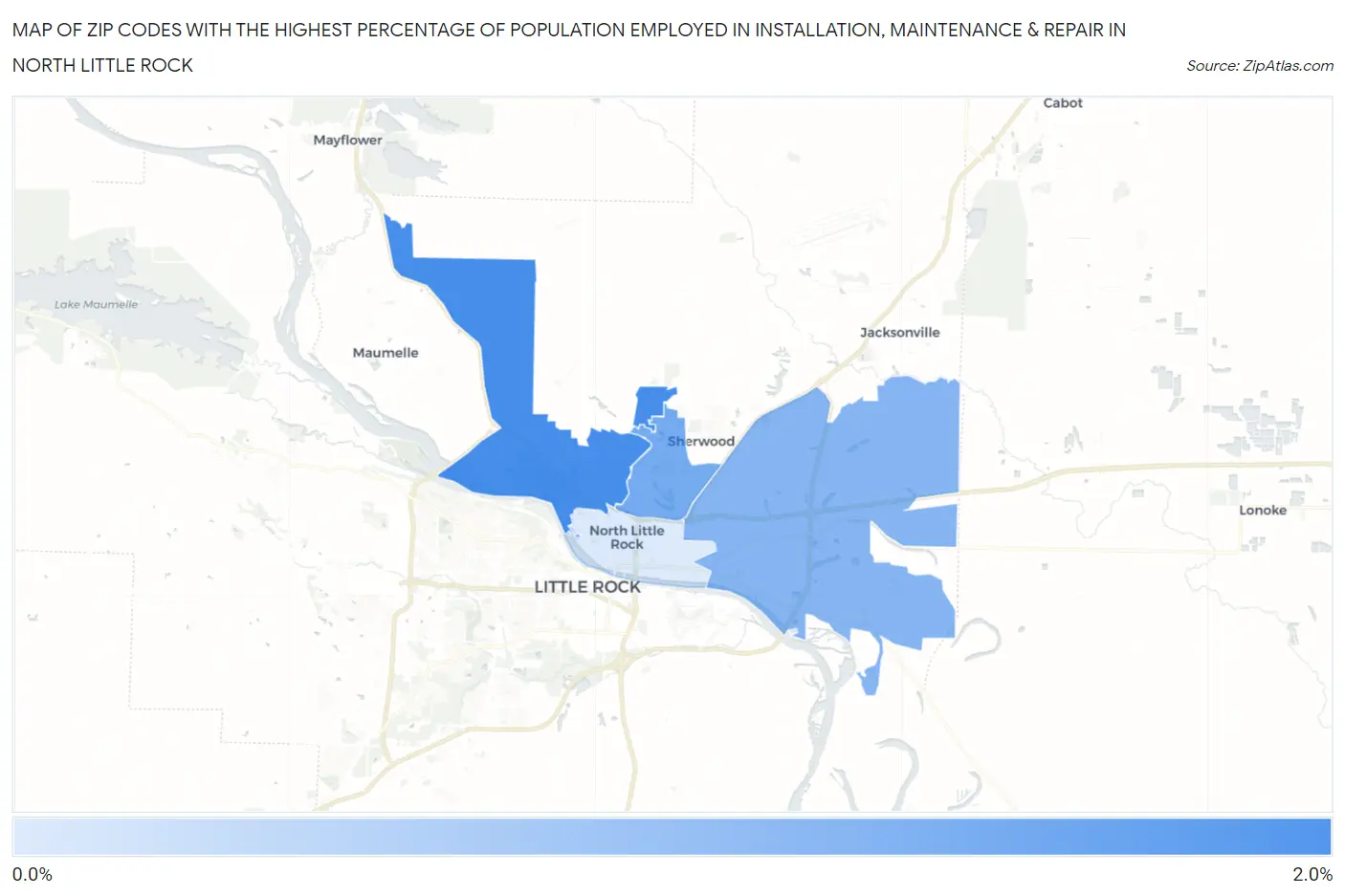 Zip Codes with the Highest Percentage of Population Employed in Installation, Maintenance & Repair in North Little Rock Map