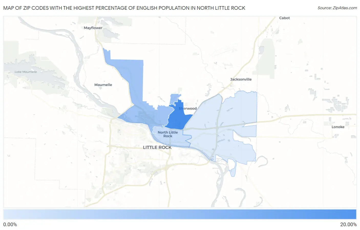 Zip Codes with the Highest Percentage of English Population in North Little Rock Map