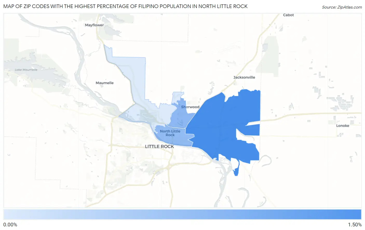 Zip Codes with the Highest Percentage of Filipino Population in North Little Rock Map
