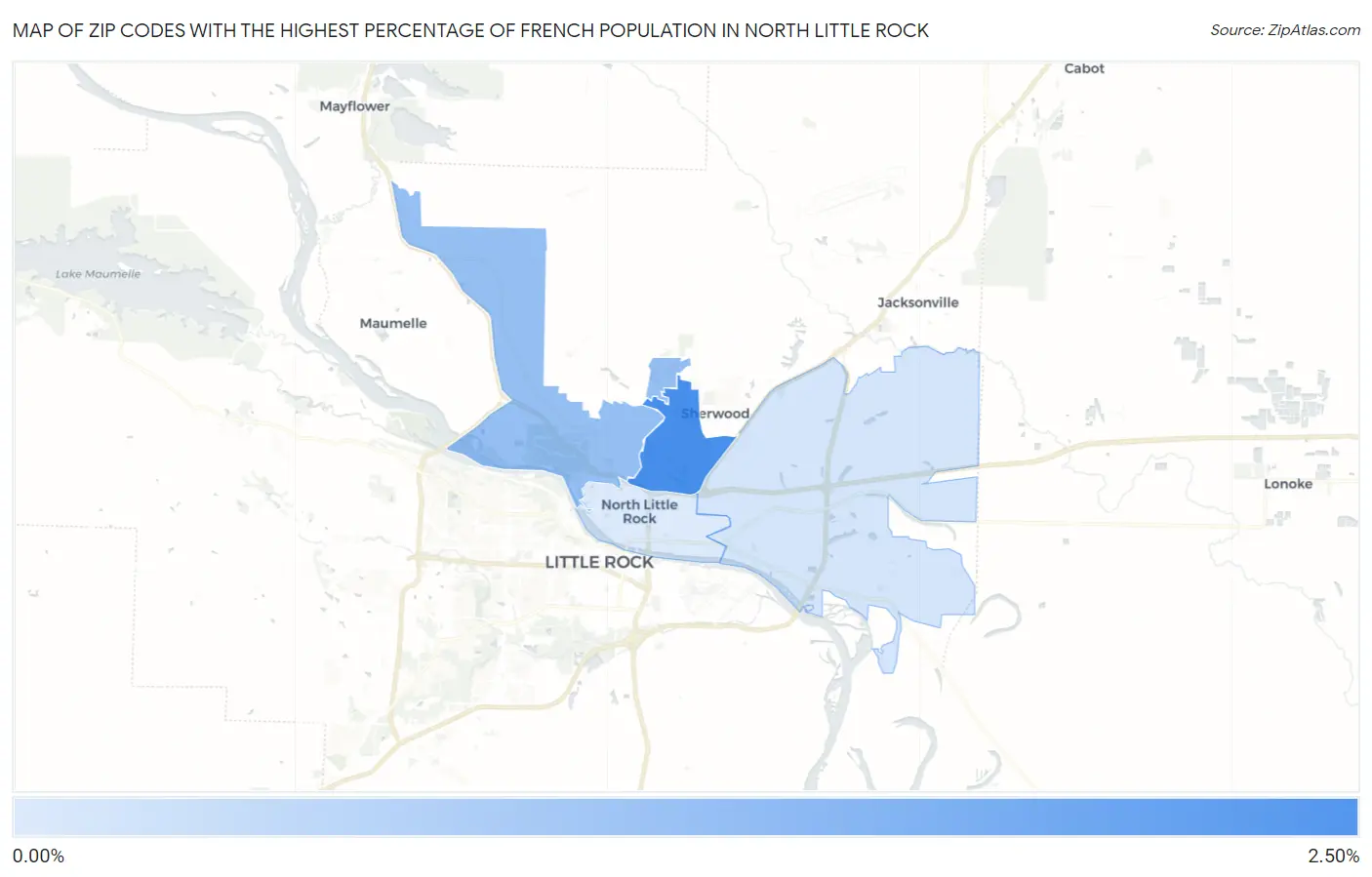 Zip Codes with the Highest Percentage of French Population in North Little Rock Map