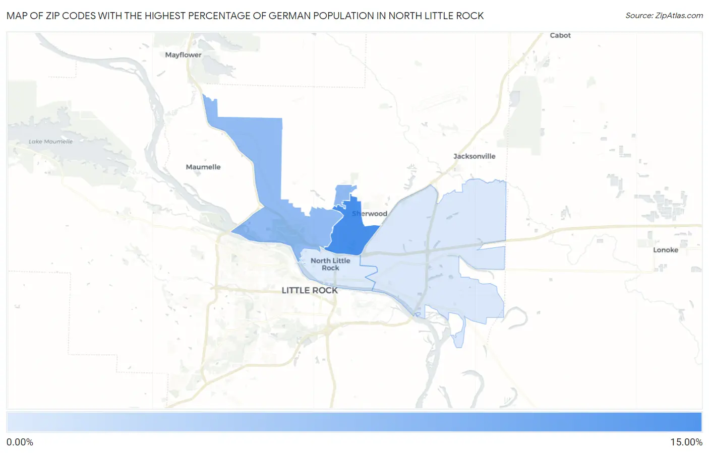Zip Codes with the Highest Percentage of German Population in North Little Rock Map