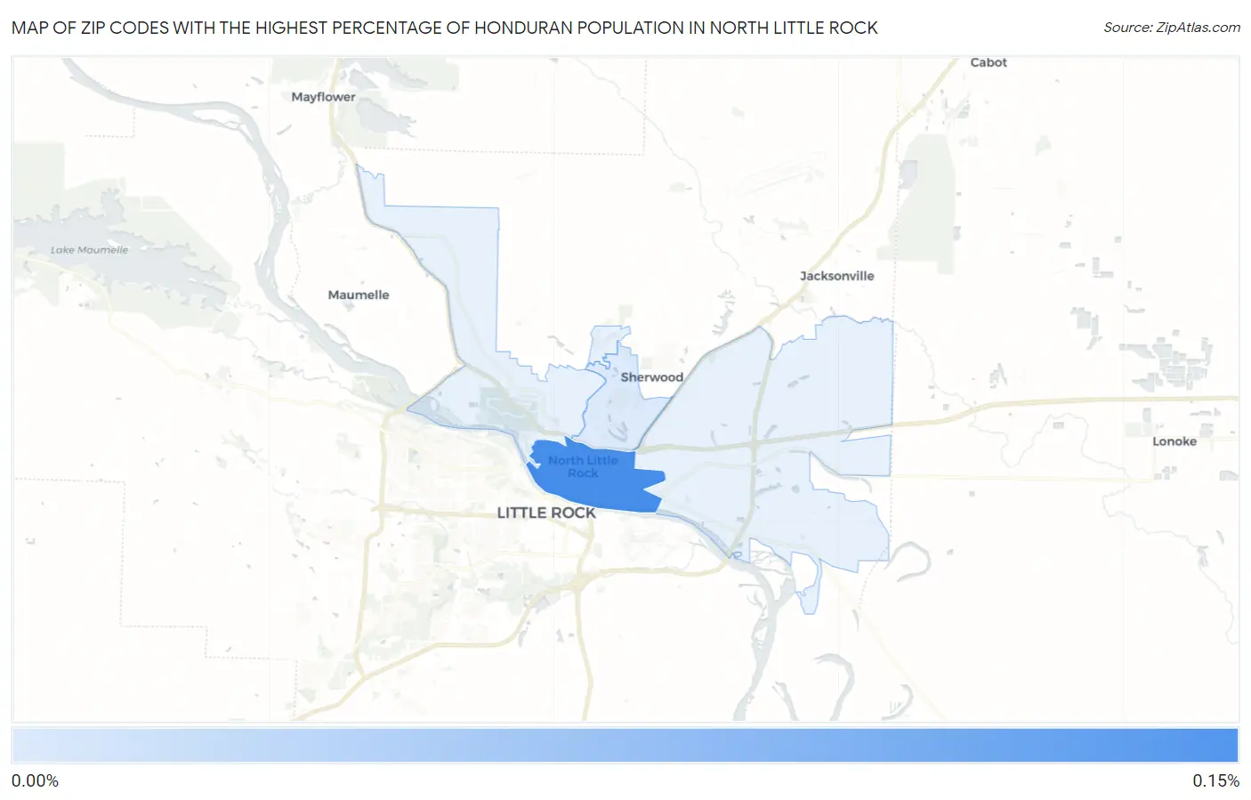 Zip Codes with the Highest Percentage of Honduran Population in North Little Rock Map