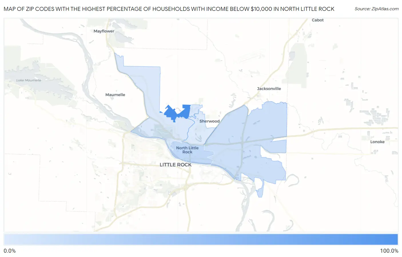Zip Codes with the Highest Percentage of Households with Income Below $10,000 in North Little Rock Map