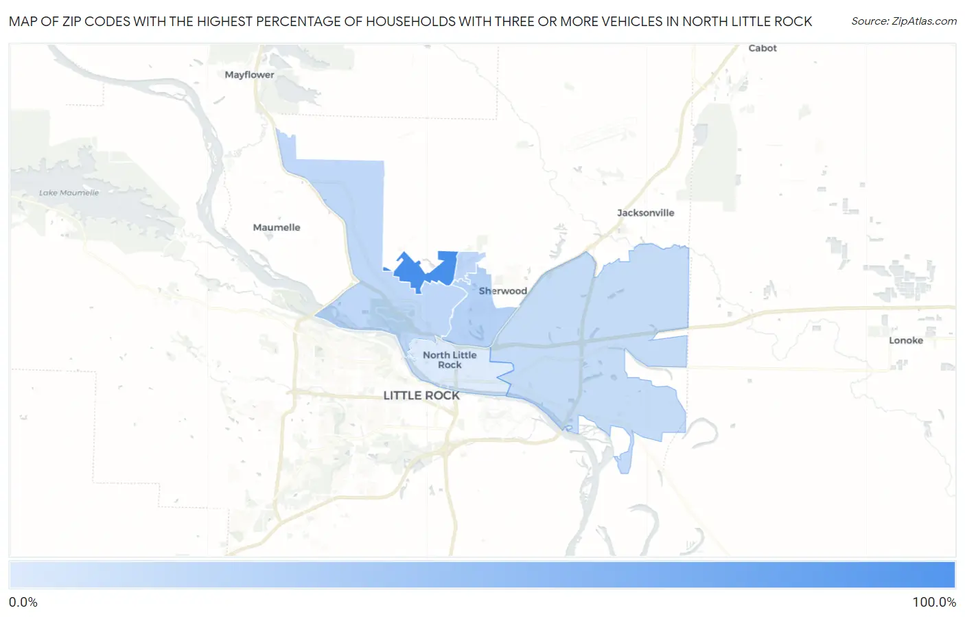 Zip Codes with the Highest Percentage of Households With Three or more Vehicles in North Little Rock Map