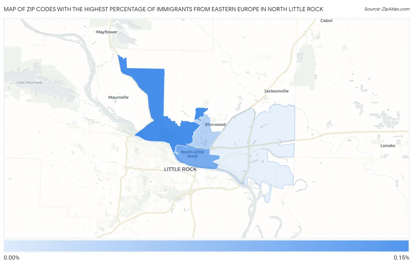 Zip Codes with the Highest Percentage of Immigrants from Eastern Europe in North Little Rock Map