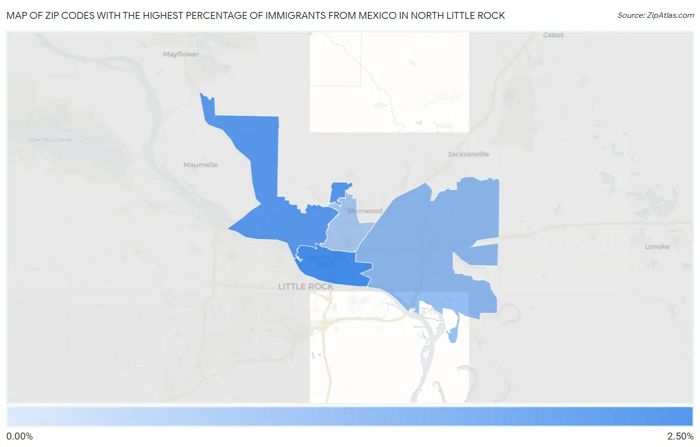 Zip Codes with the Highest Percentage of Immigrants from Mexico in North Little Rock Map
