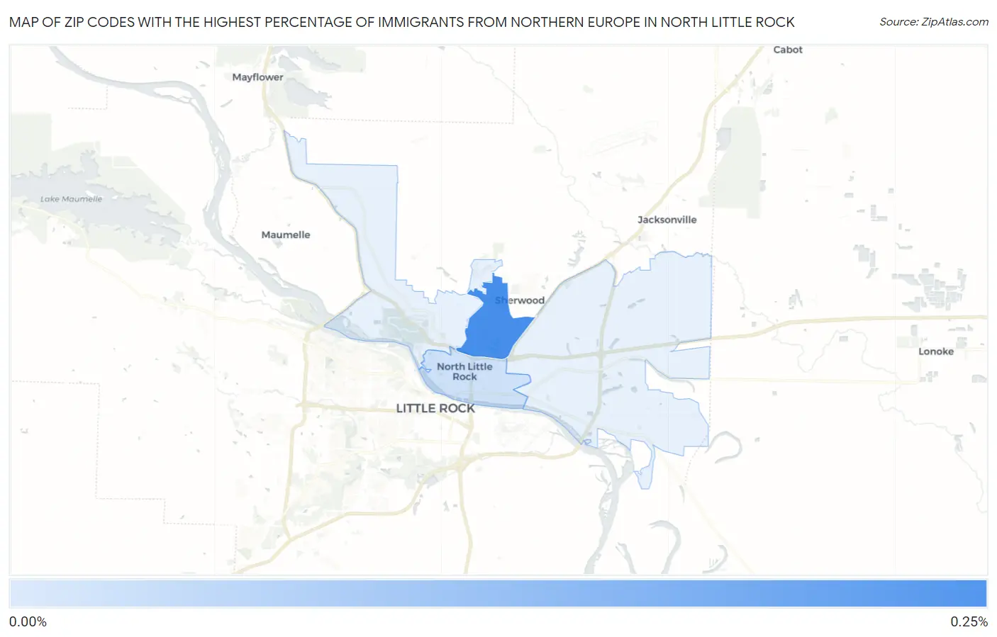 Zip Codes with the Highest Percentage of Immigrants from Northern Europe in North Little Rock Map