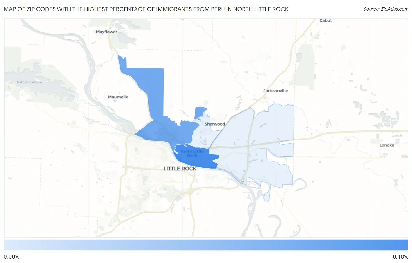 Zip Codes with the Highest Percentage of Immigrants from Peru in North Little Rock Map