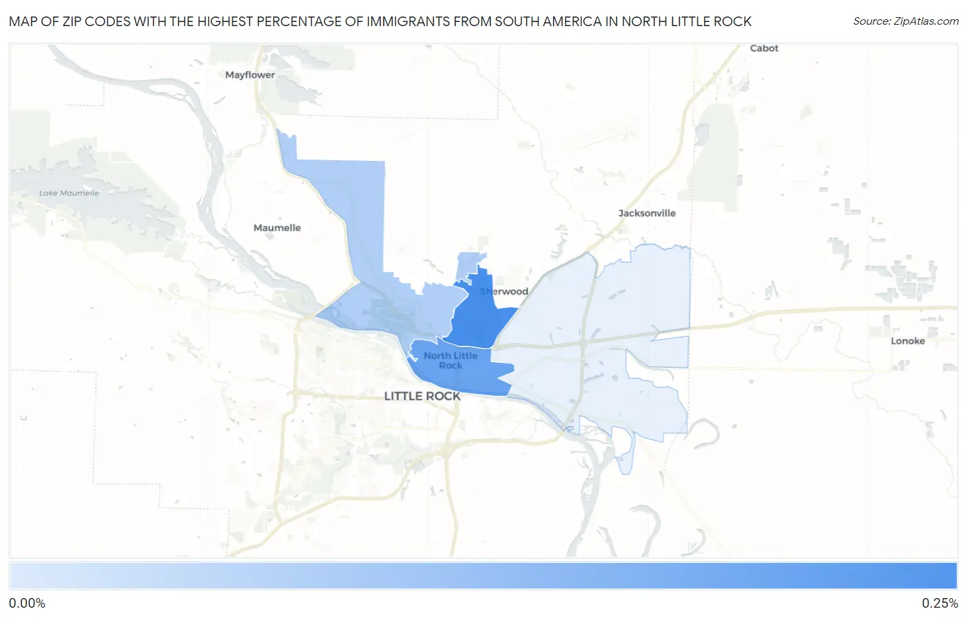 Zip Codes with the Highest Percentage of Immigrants from South America in North Little Rock Map