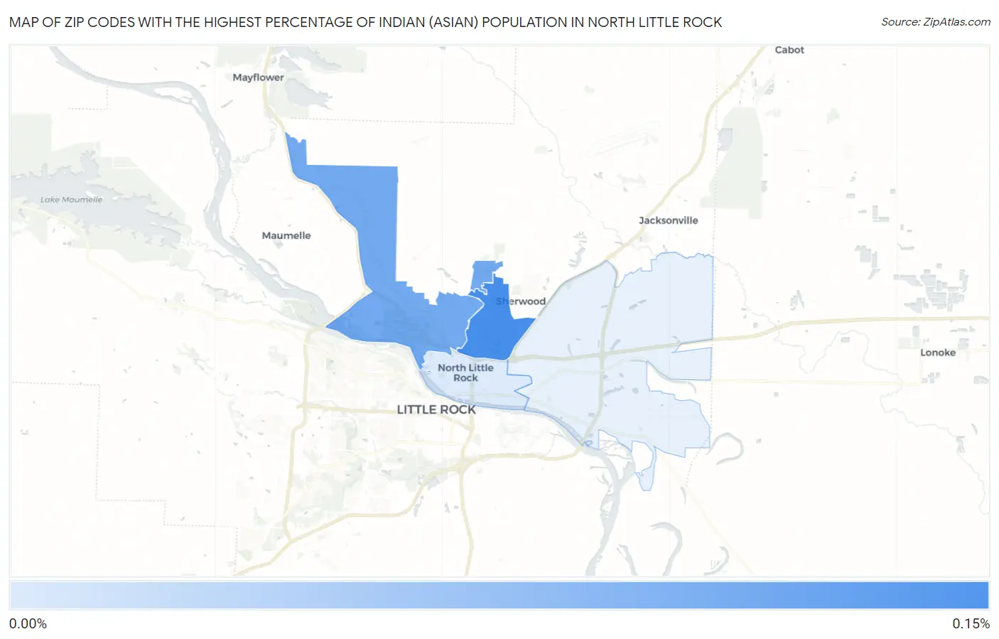 Zip Codes with the Highest Percentage of Indian (Asian) Population in North Little Rock Map