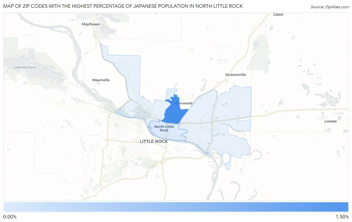 Zip Codes with the Highest Percentage of Japanese Population in North Little Rock Map