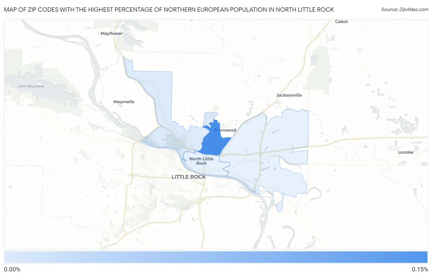 Zip Codes with the Highest Percentage of Northern European Population in North Little Rock Map