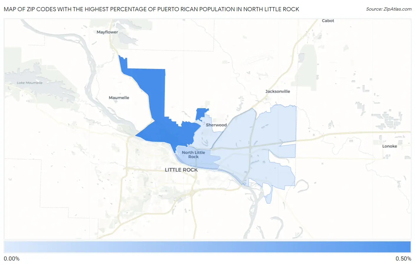 Zip Codes with the Highest Percentage of Puerto Rican Population in North Little Rock Map