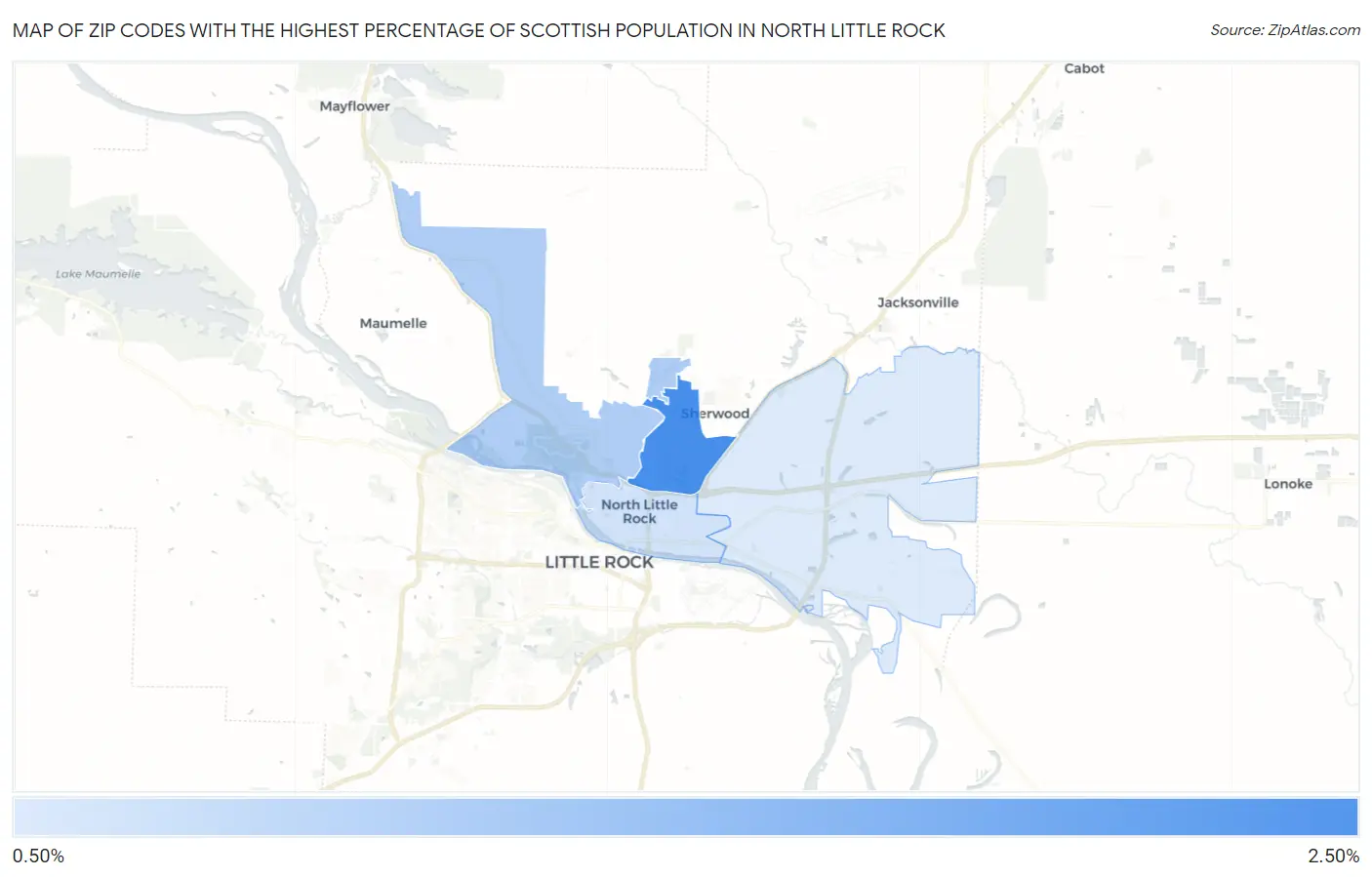 Zip Codes with the Highest Percentage of Scottish Population in North Little Rock Map