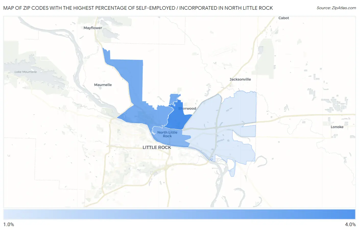 Zip Codes with the Highest Percentage of Self-Employed / Incorporated in North Little Rock Map