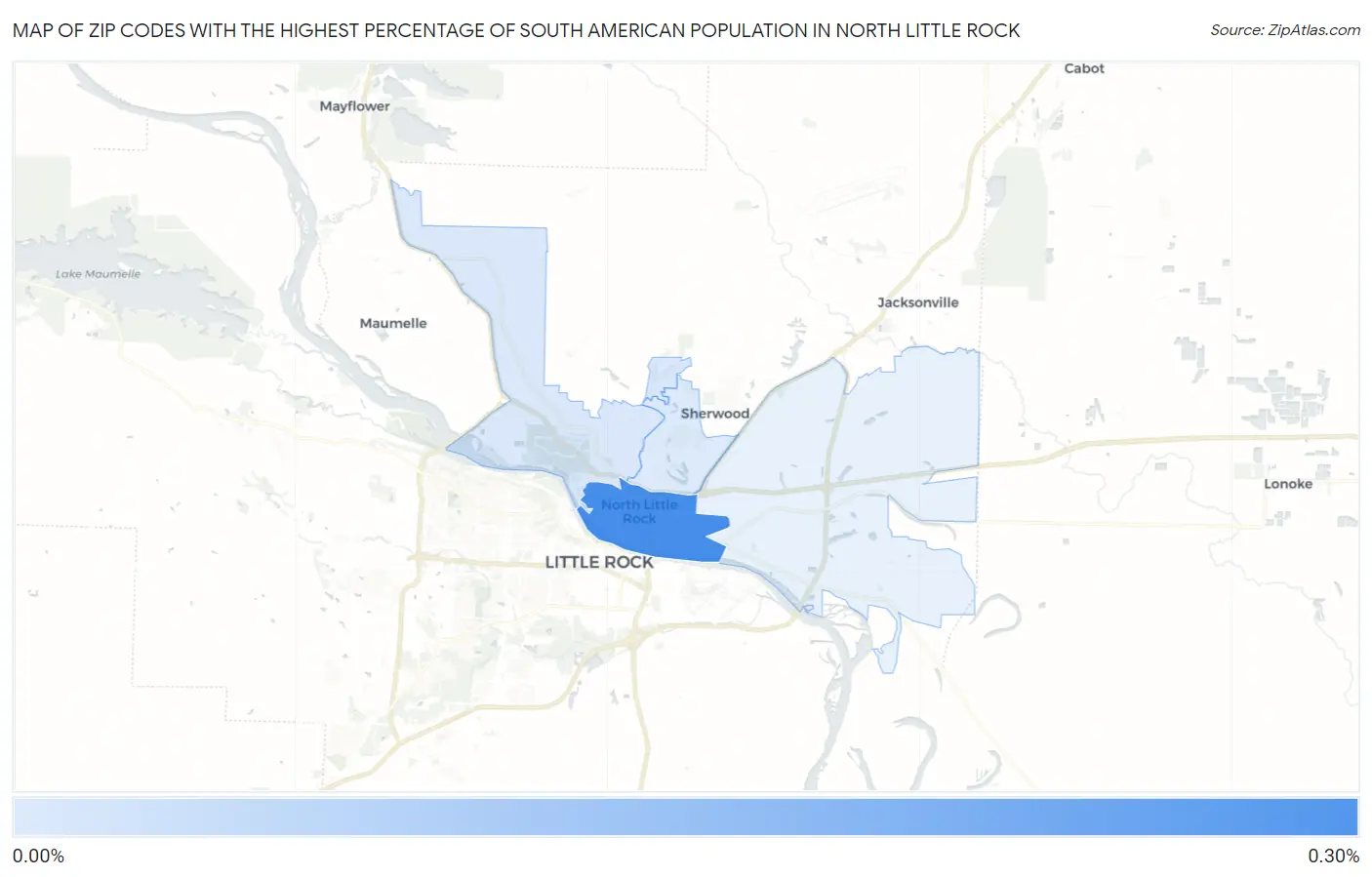 Zip Codes with the Highest Percentage of South American Population in North Little Rock Map