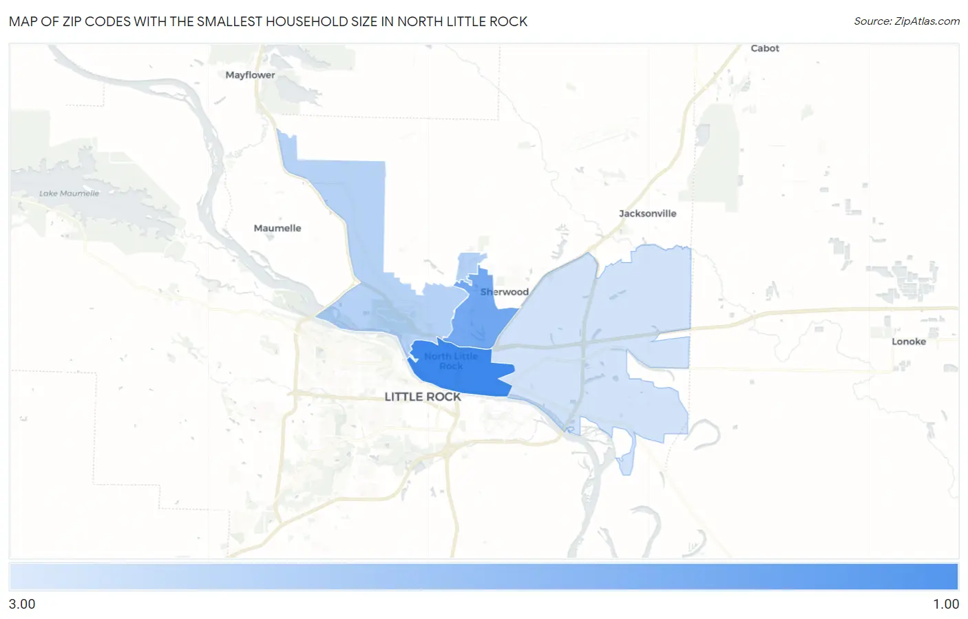 Zip Codes with the Smallest Household Size in North Little Rock Map