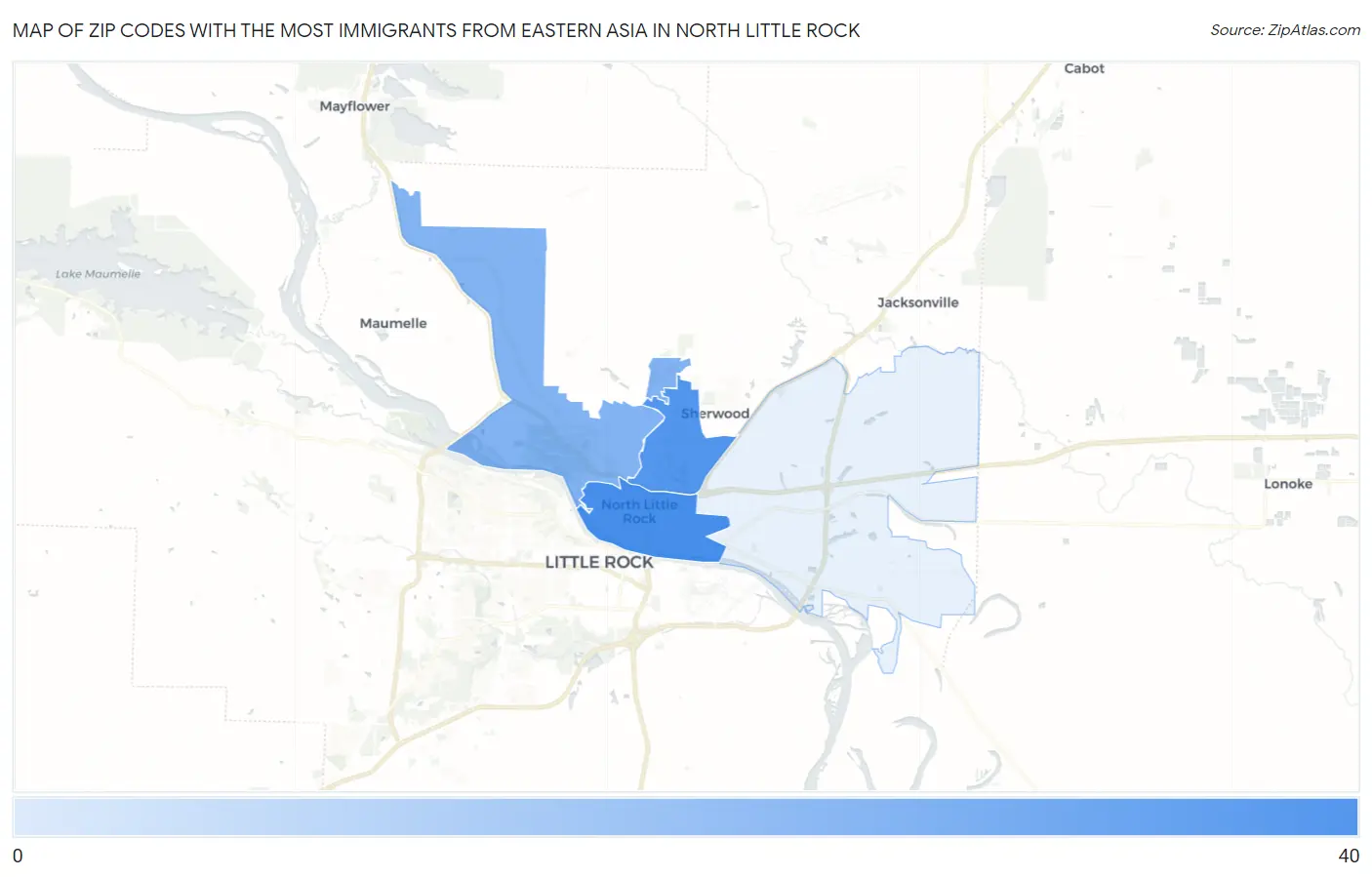 Zip Codes with the Most Immigrants from Eastern Asia in North Little Rock Map