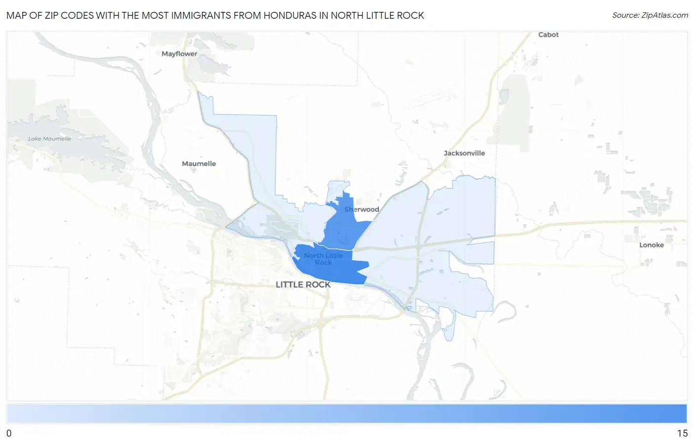 Zip Codes with the Most Immigrants from Honduras in North Little Rock Map