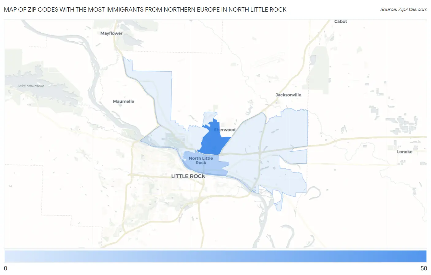 Zip Codes with the Most Immigrants from Northern Europe in North Little Rock Map