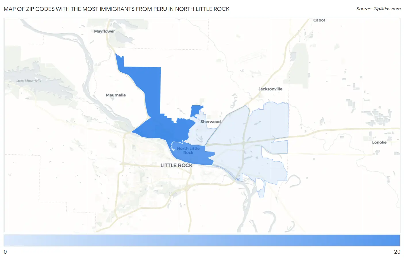 Zip Codes with the Most Immigrants from Peru in North Little Rock Map