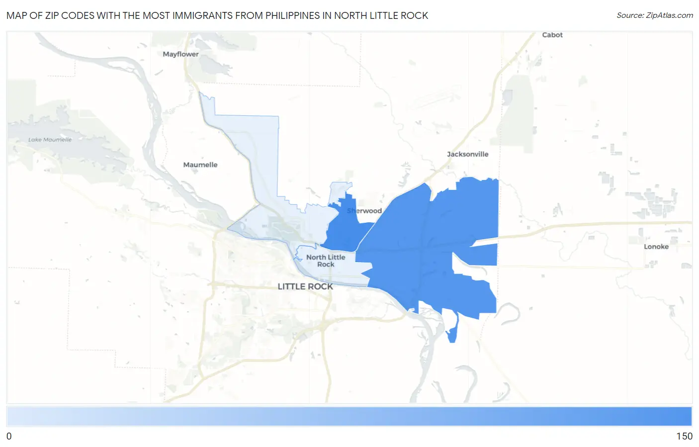 Zip Codes with the Most Immigrants from Philippines in North Little Rock Map