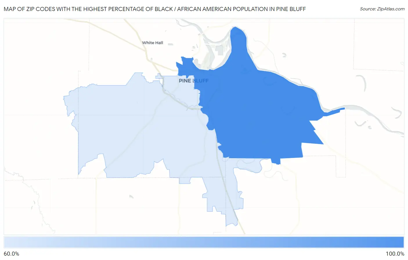 Zip Codes with the Highest Percentage of Black / African American Population in Pine Bluff Map
