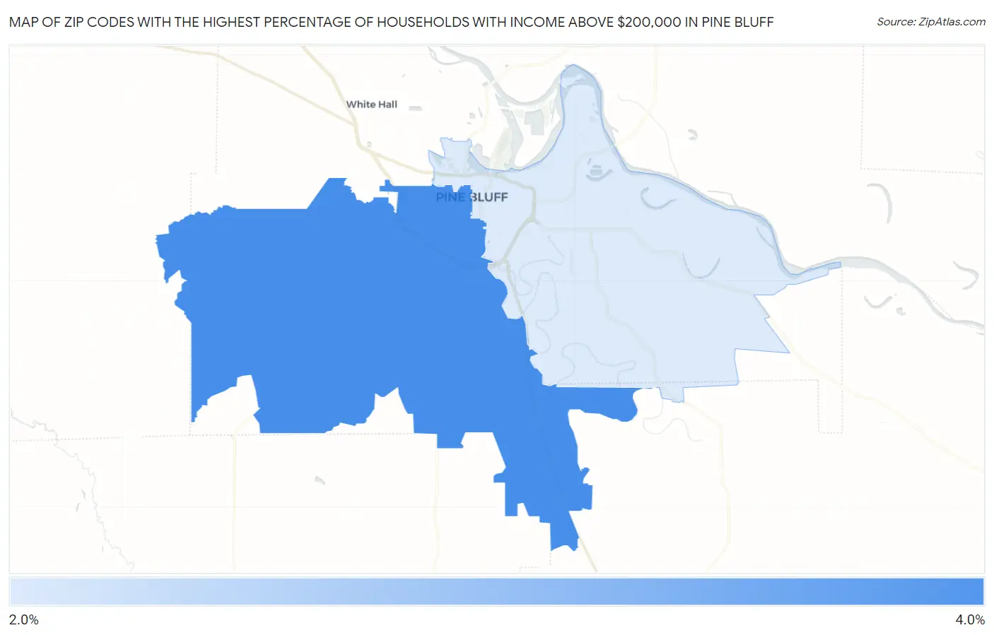 Zip Codes with the Highest Percentage of Households with Income Above $200,000 in Pine Bluff Map