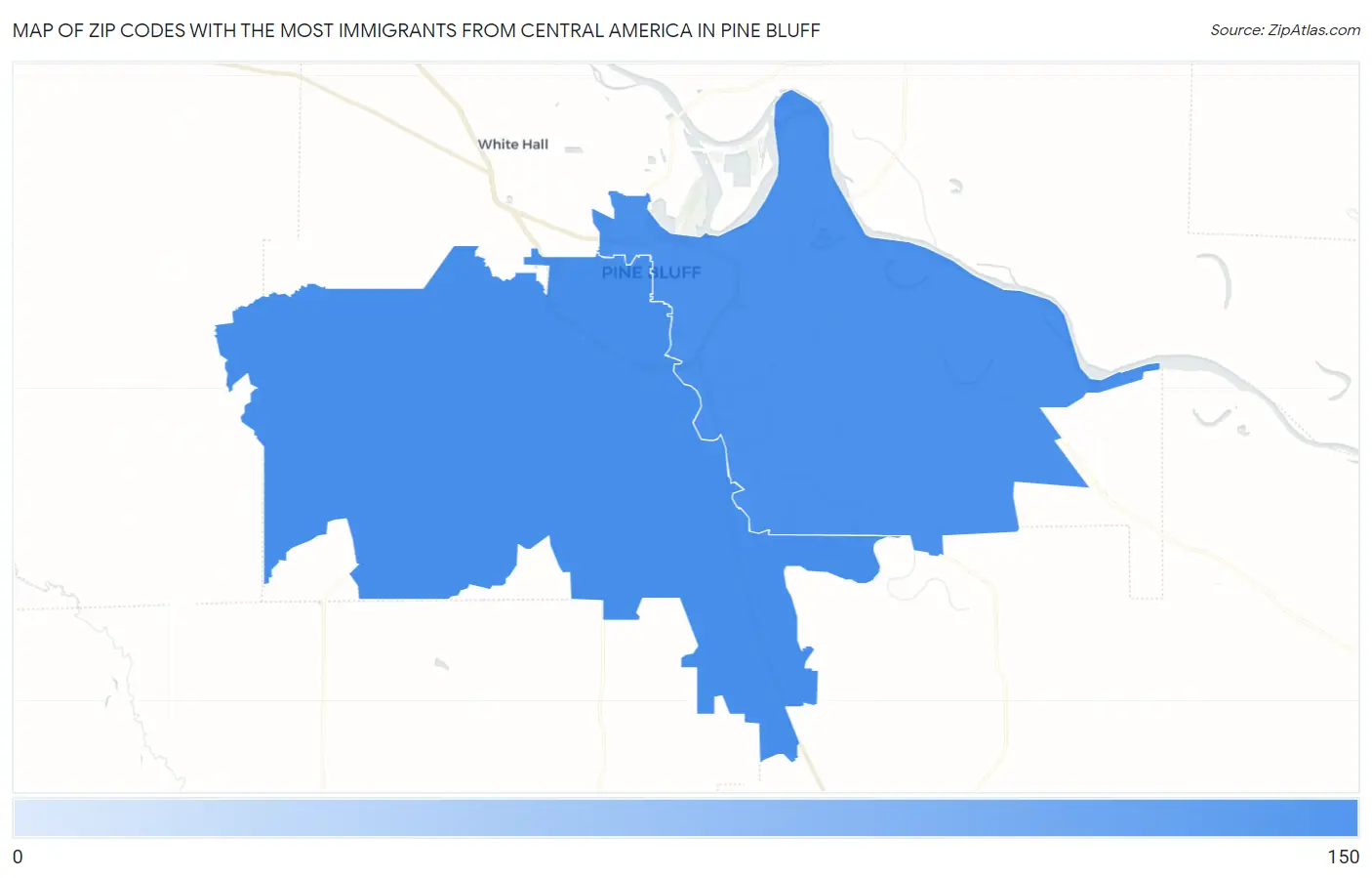 Zip Codes with the Most Immigrants from Central America in Pine Bluff Map