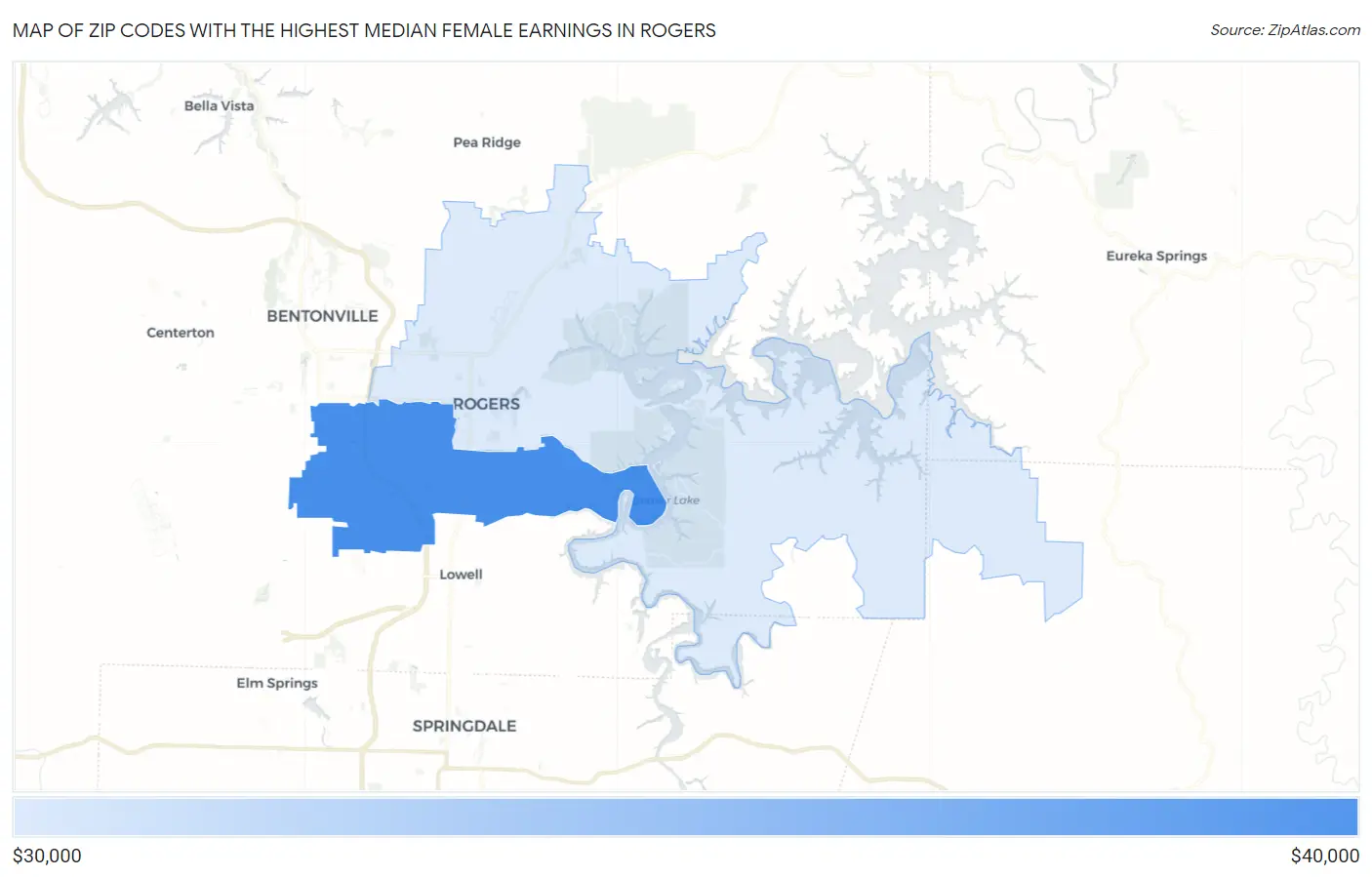 Zip Codes with the Highest Median Female Earnings in Rogers Map