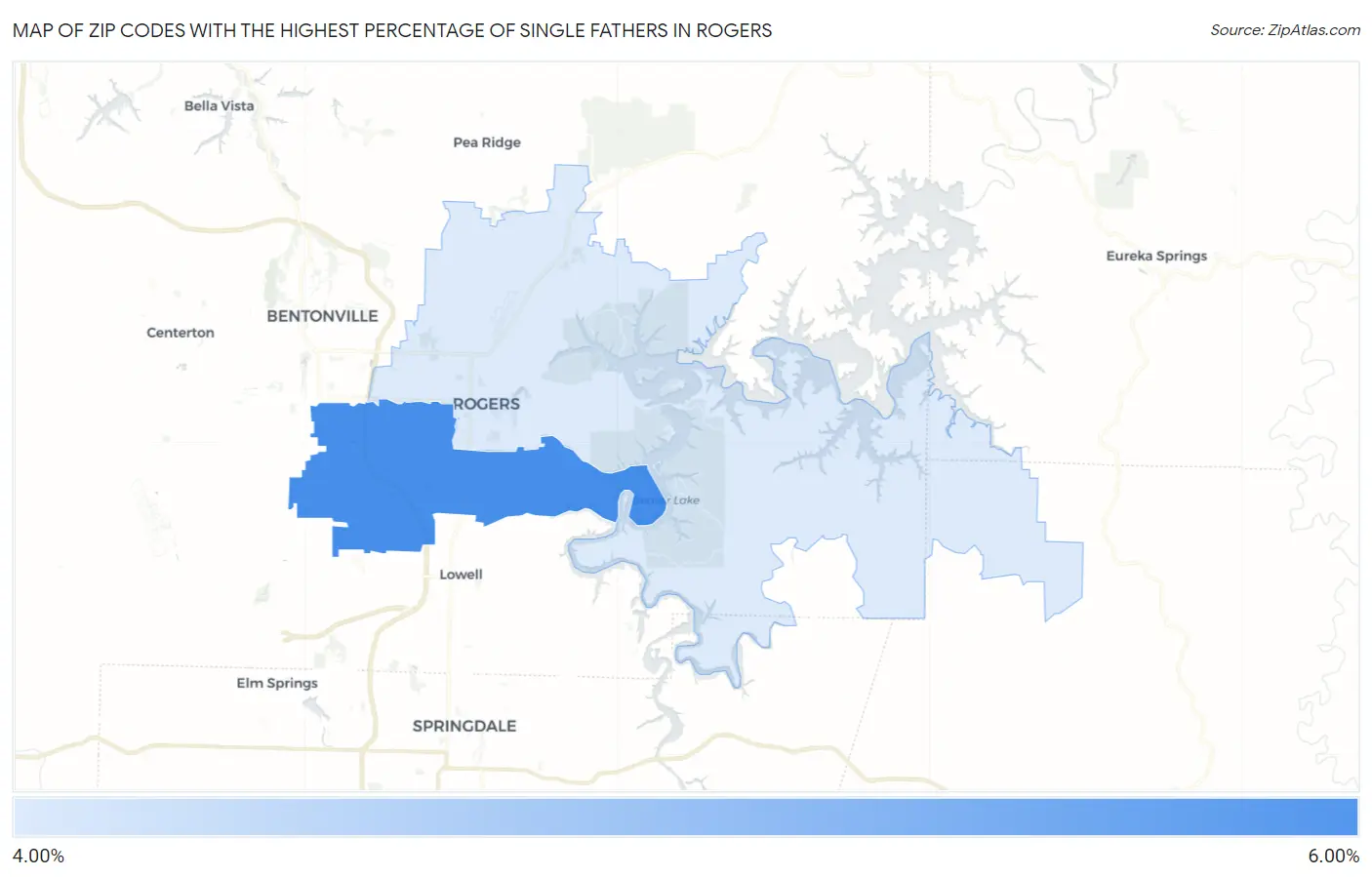 Zip Codes with the Highest Percentage of Single Fathers in Rogers Map