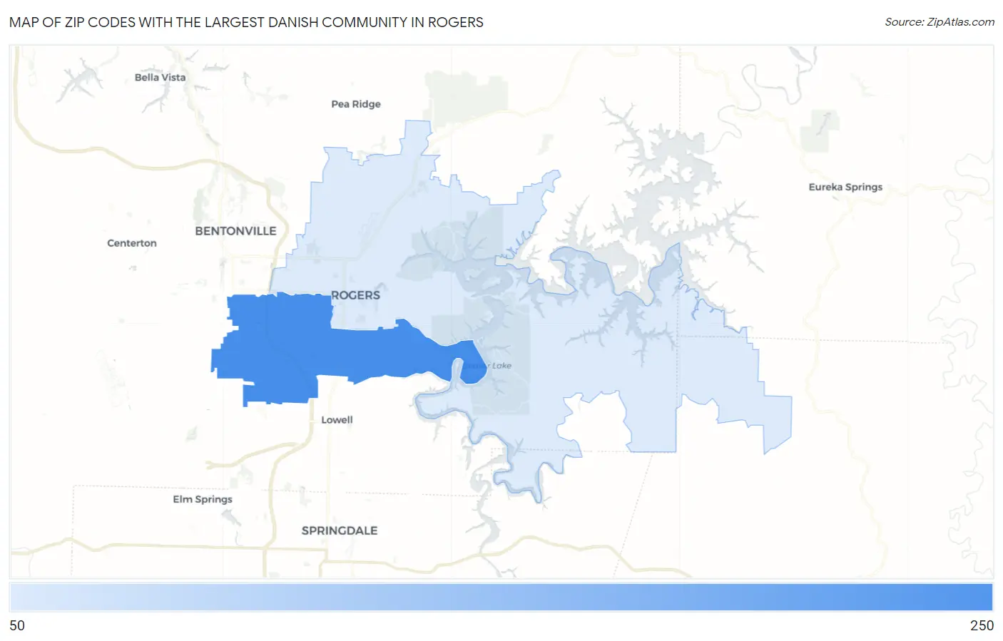 Zip Codes with the Largest Danish Community in Rogers Map