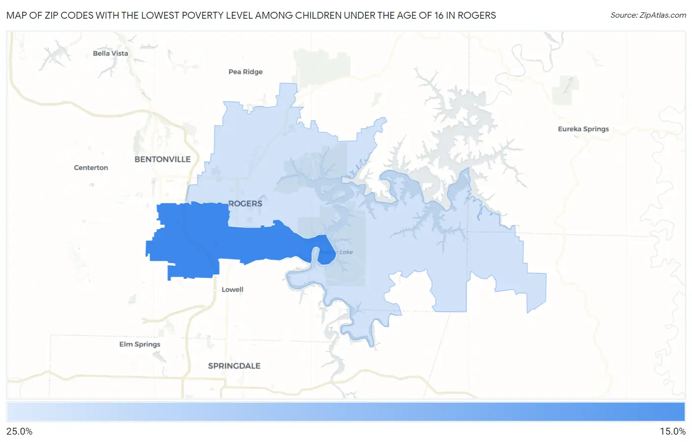 Zip Codes with the Lowest Poverty Level Among Children Under the Age of 16 in Rogers Map