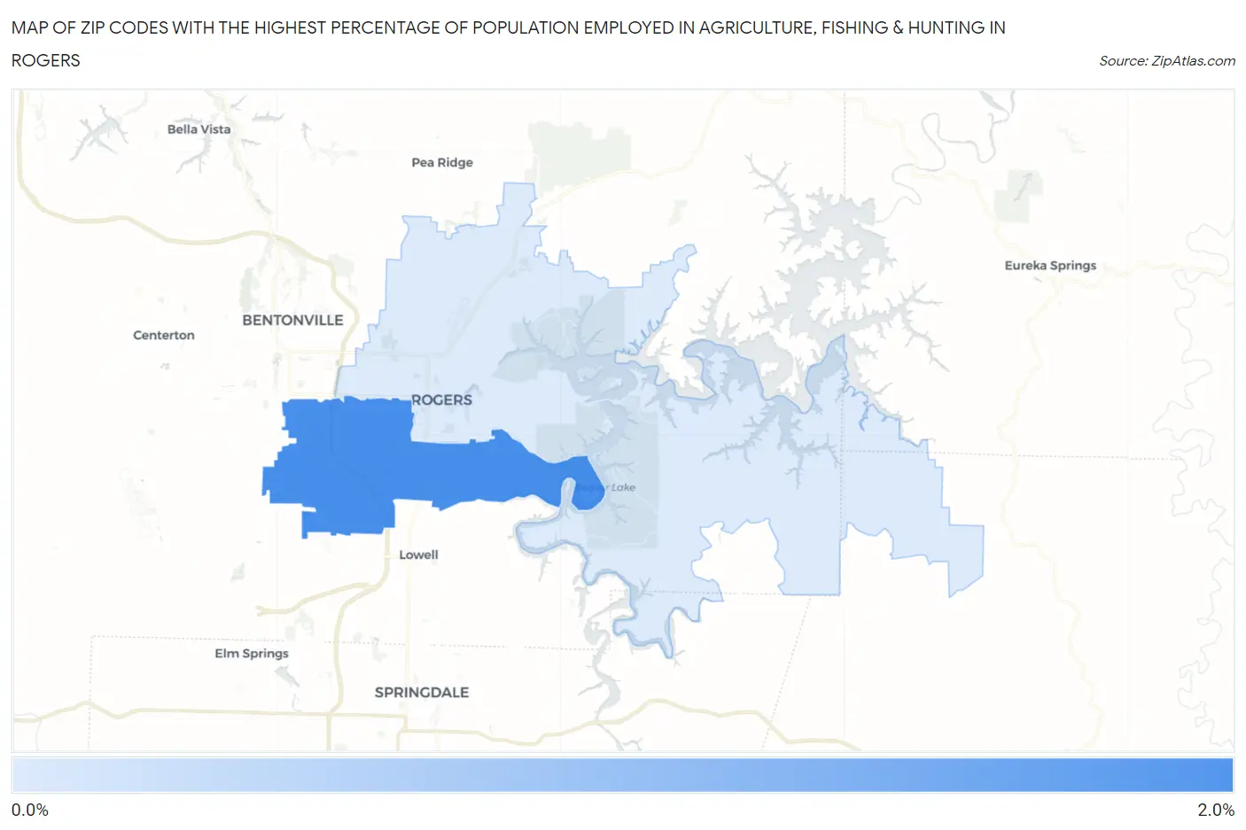 Zip Codes with the Highest Percentage of Population Employed in Agriculture, Fishing & Hunting in Rogers Map