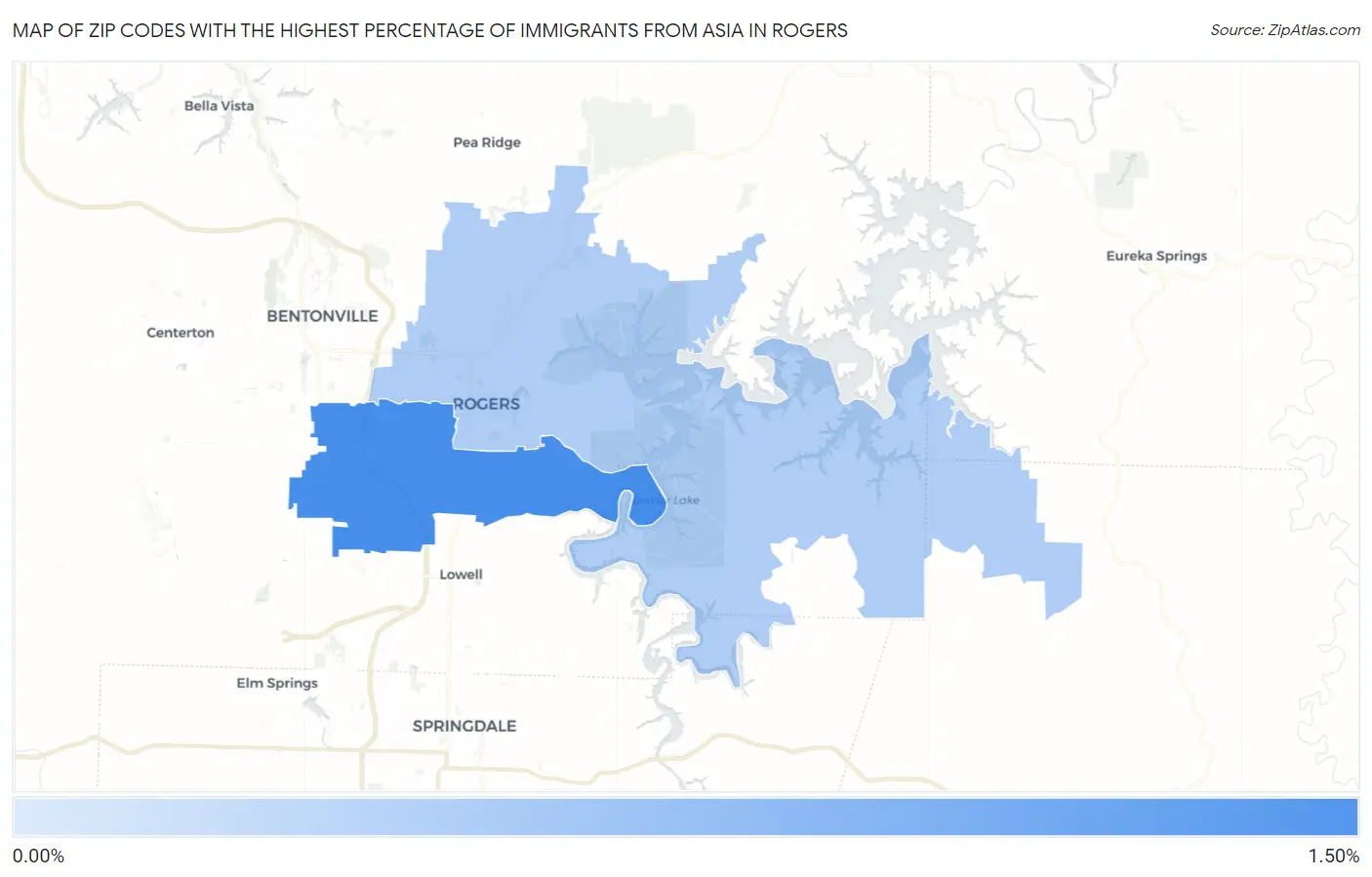 Zip Codes with the Highest Percentage of Immigrants from Asia in Rogers Map