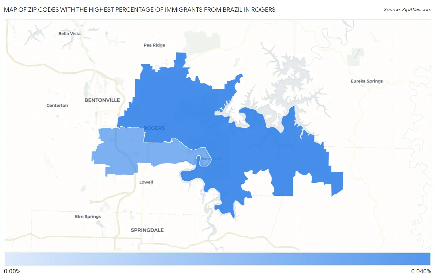Zip Codes with the Highest Percentage of Immigrants from Brazil in Rogers Map