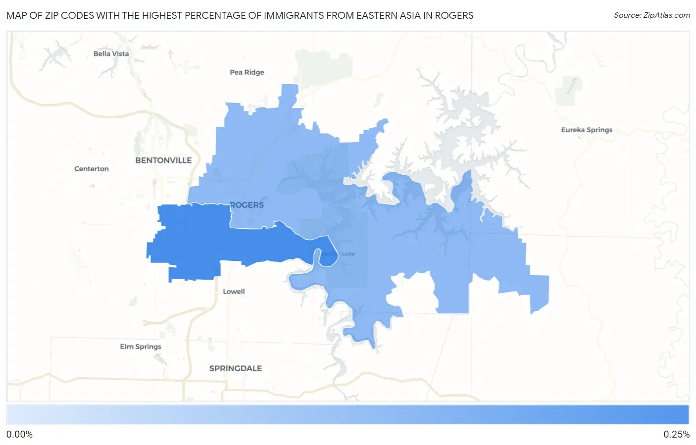 Zip Codes with the Highest Percentage of Immigrants from Eastern Asia in Rogers Map