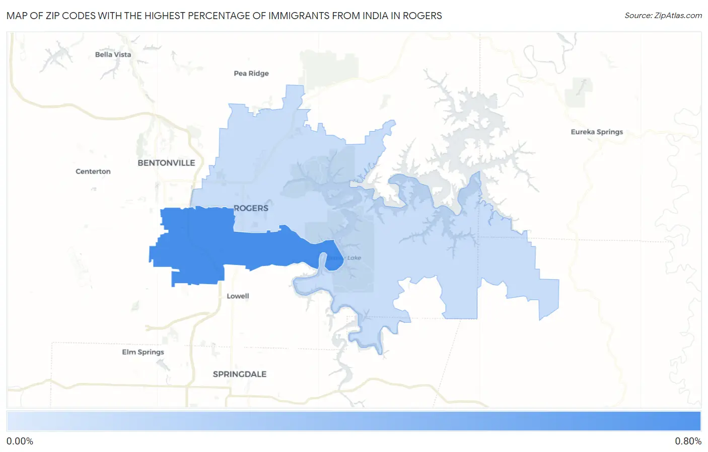 Zip Codes with the Highest Percentage of Immigrants from India in Rogers Map