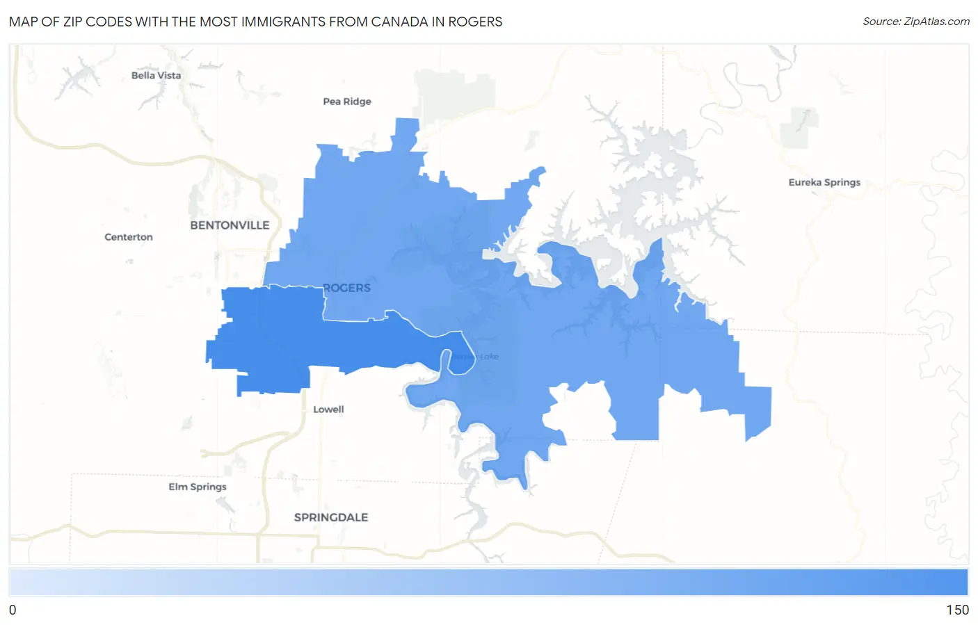 Zip Codes with the Most Immigrants from Canada in Rogers Map