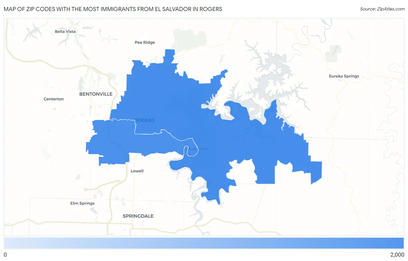Zip Codes with the Most Immigrants from El Salvador in Rogers Map