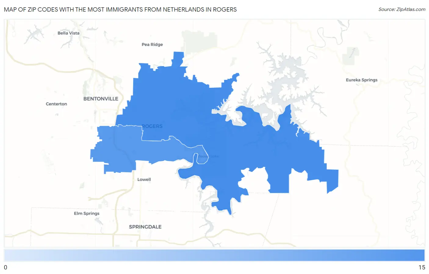 Zip Codes with the Most Immigrants from Netherlands in Rogers Map