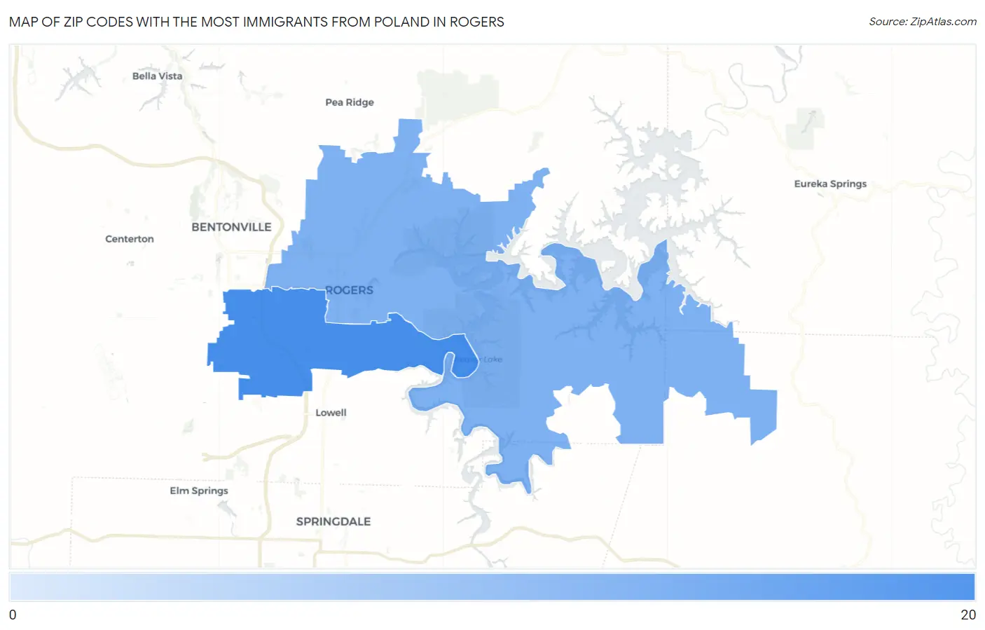 Zip Codes with the Most Immigrants from Poland in Rogers Map