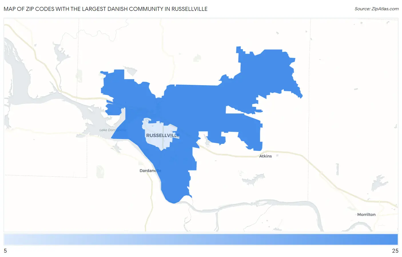 Zip Codes with the Largest Danish Community in Russellville Map