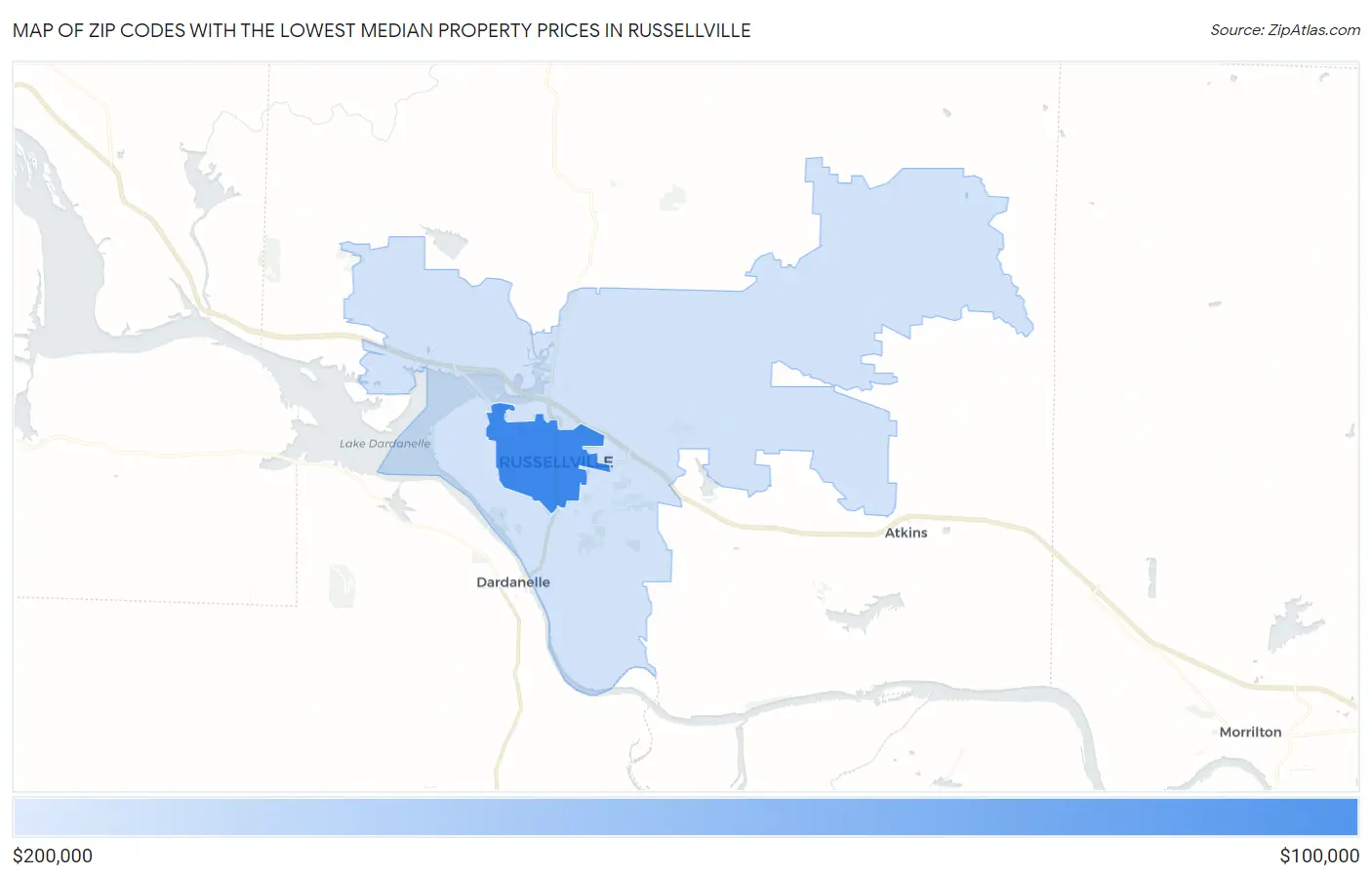 Zip Codes with the Lowest Median Property Prices in Russellville Map